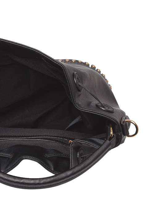 Black Fringed Drawstring Duffle Bag